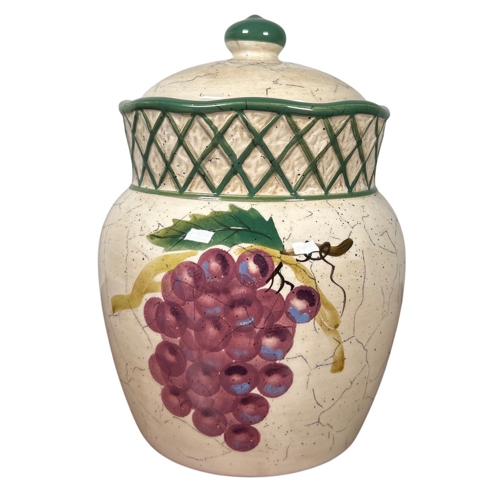 Raymond Waites Cornucopia Grape Ceramic Canister Jar Lid CIC Farmhouse Tuscon